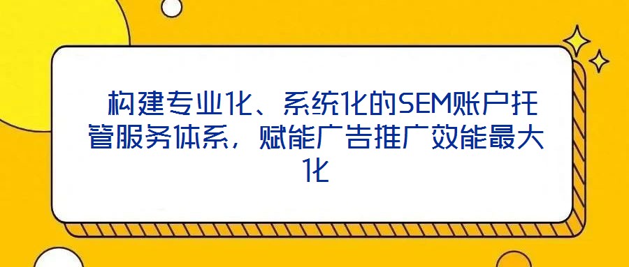  構建專業化、系統化的SEM賬戶托管服務體系，賦能廣告推廣效能最大化
