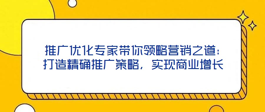  推廣優(yōu)化專家?guī)泐I(lǐng)略營銷之道：打造精確推廣策略，實現(xiàn)商業(yè)增長